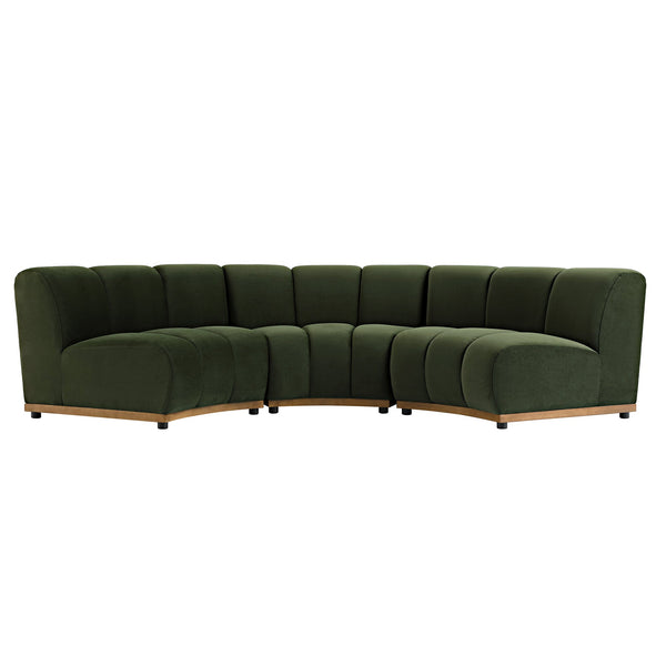 Granvia Moss Green Velvet Sectional Sofa, 3-Seater Curved Sofa