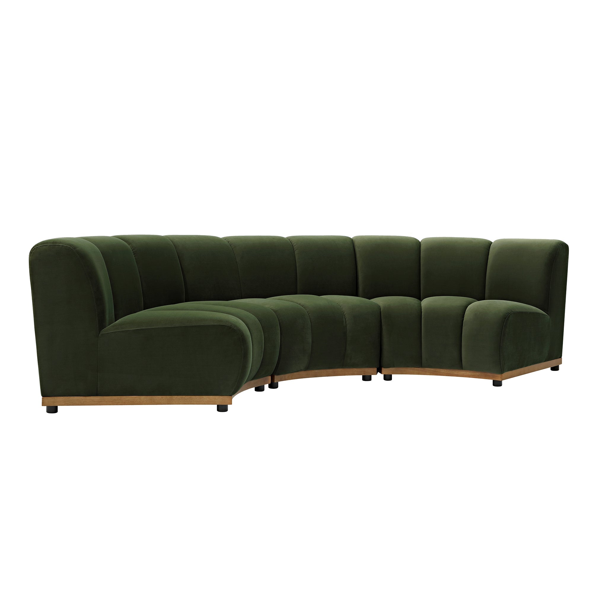 Granvia Moss Green Velvet Sectional Sofa, 3-Seater Curved Sofa