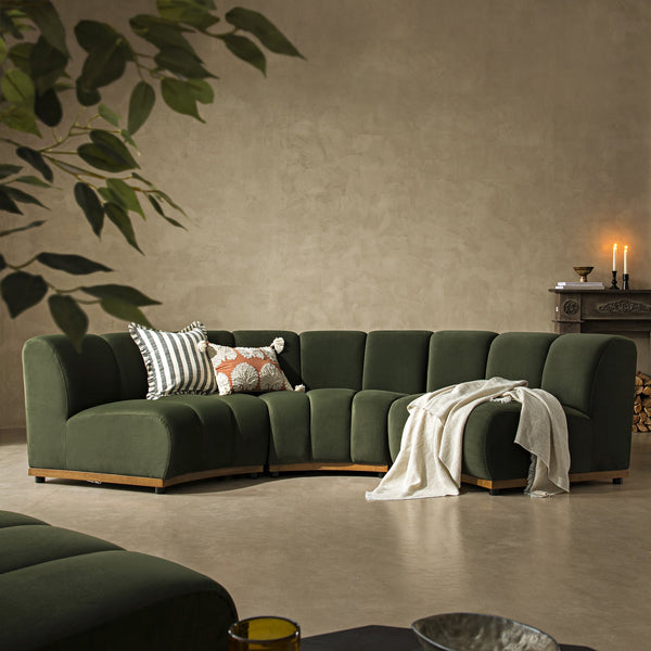 Granvia Moss Green Velvet Sectional Sofa, 3-Seater Curved Sofa