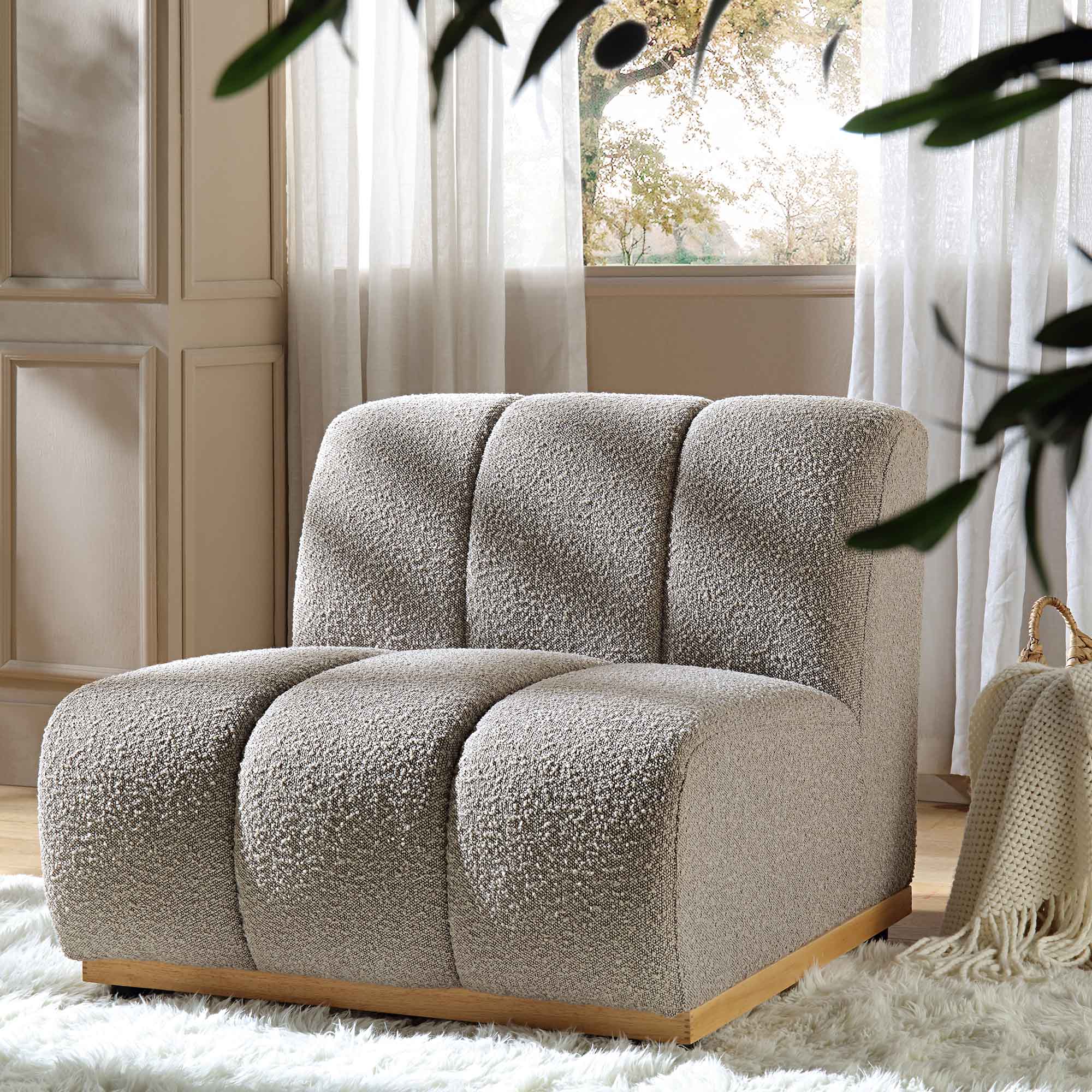 Granvia Taupe Boucle Modular Sofa, 1-Seater Armless Sofa