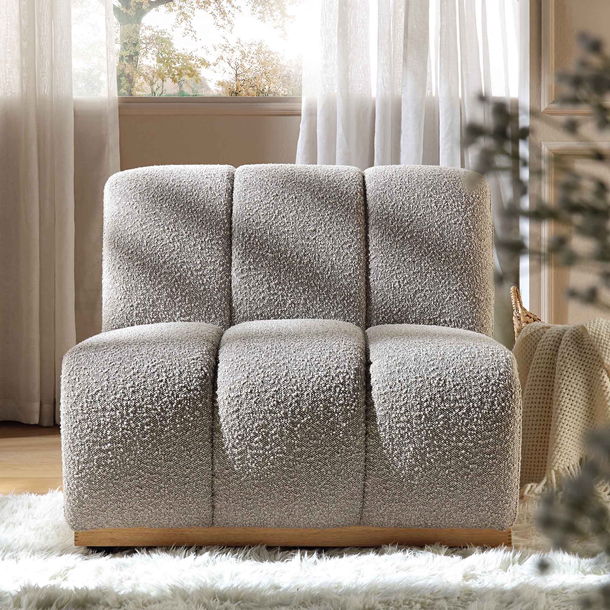 Granvia Taupe Boucle Modular Sofa, 1-Seater Armless Sofa