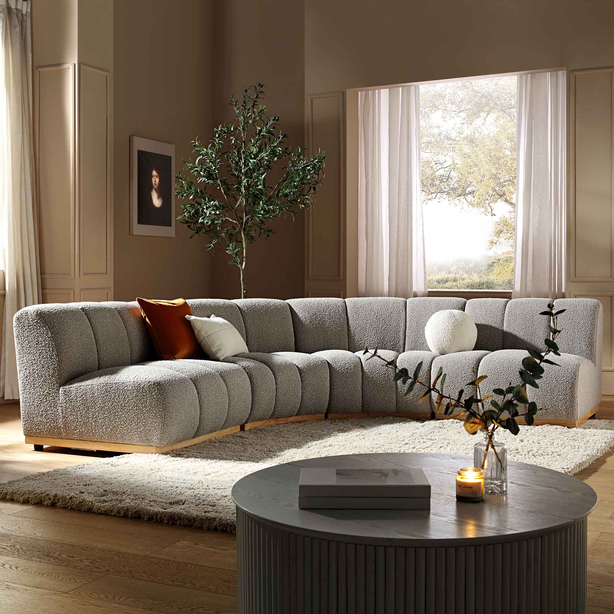 Granvia Taupe Boucle Sectional Sofa, 4-Seater Large Corner Sofa