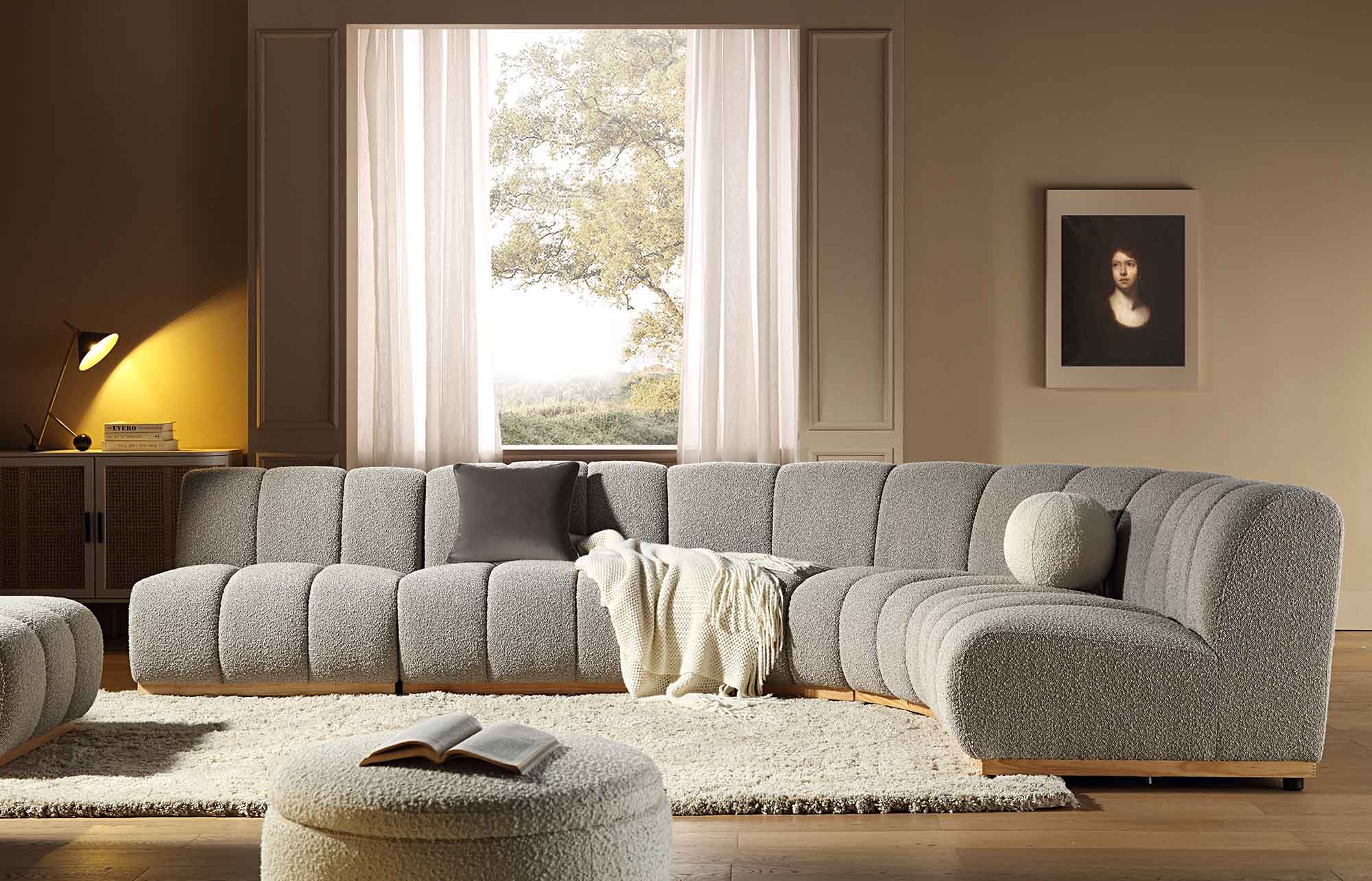 Granvia Taupe Boucle Modular Sofa, 5-Seater Grand L-Shaped Sofa