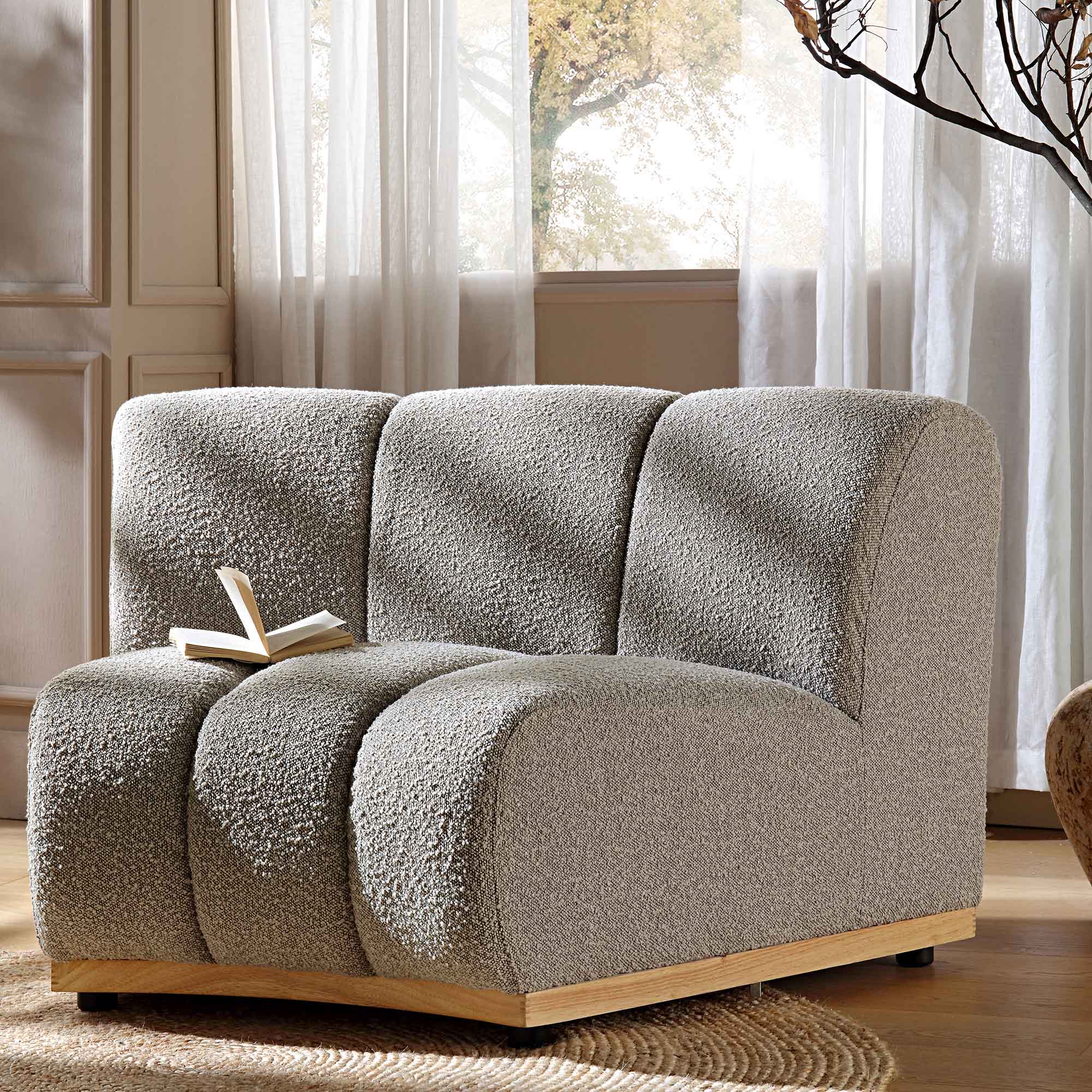 Granvia Taupe Boucle Modular Sofa, 1-Seater Curved Sofa