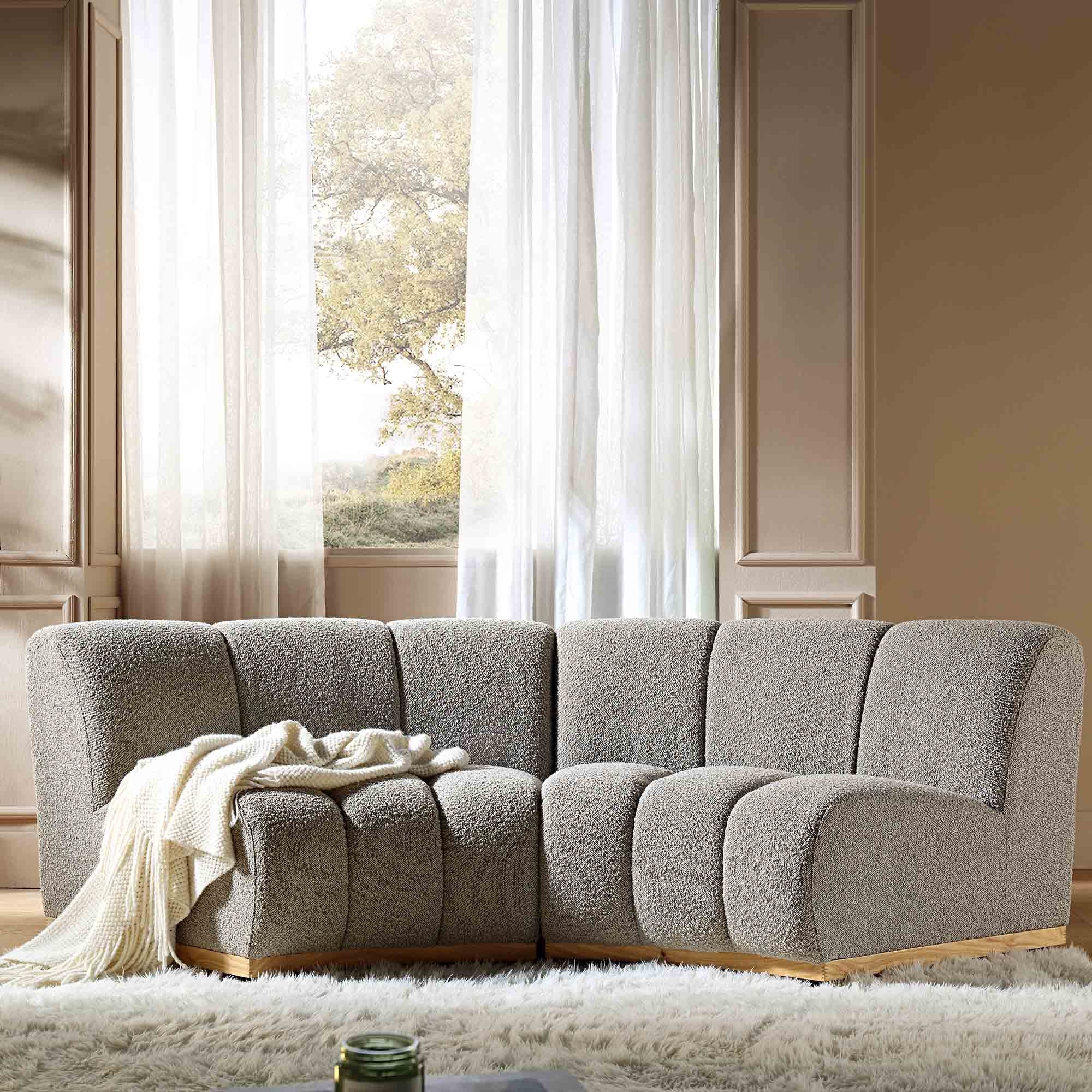 Granvia Taupe Boucle Sectional Sofa, 2-Seater Curved Sofa