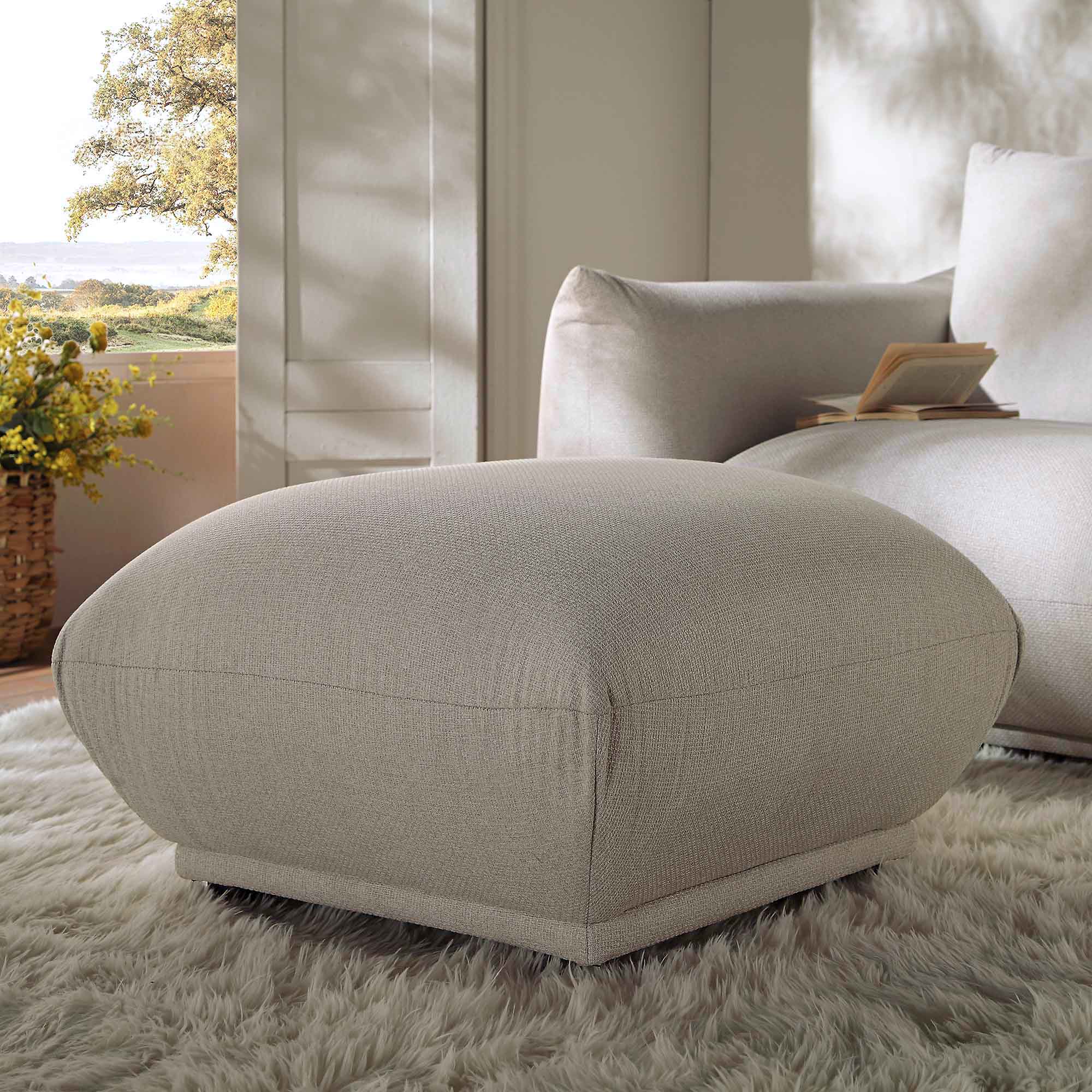 Gianni Pouffe, Beige Woven Fabric