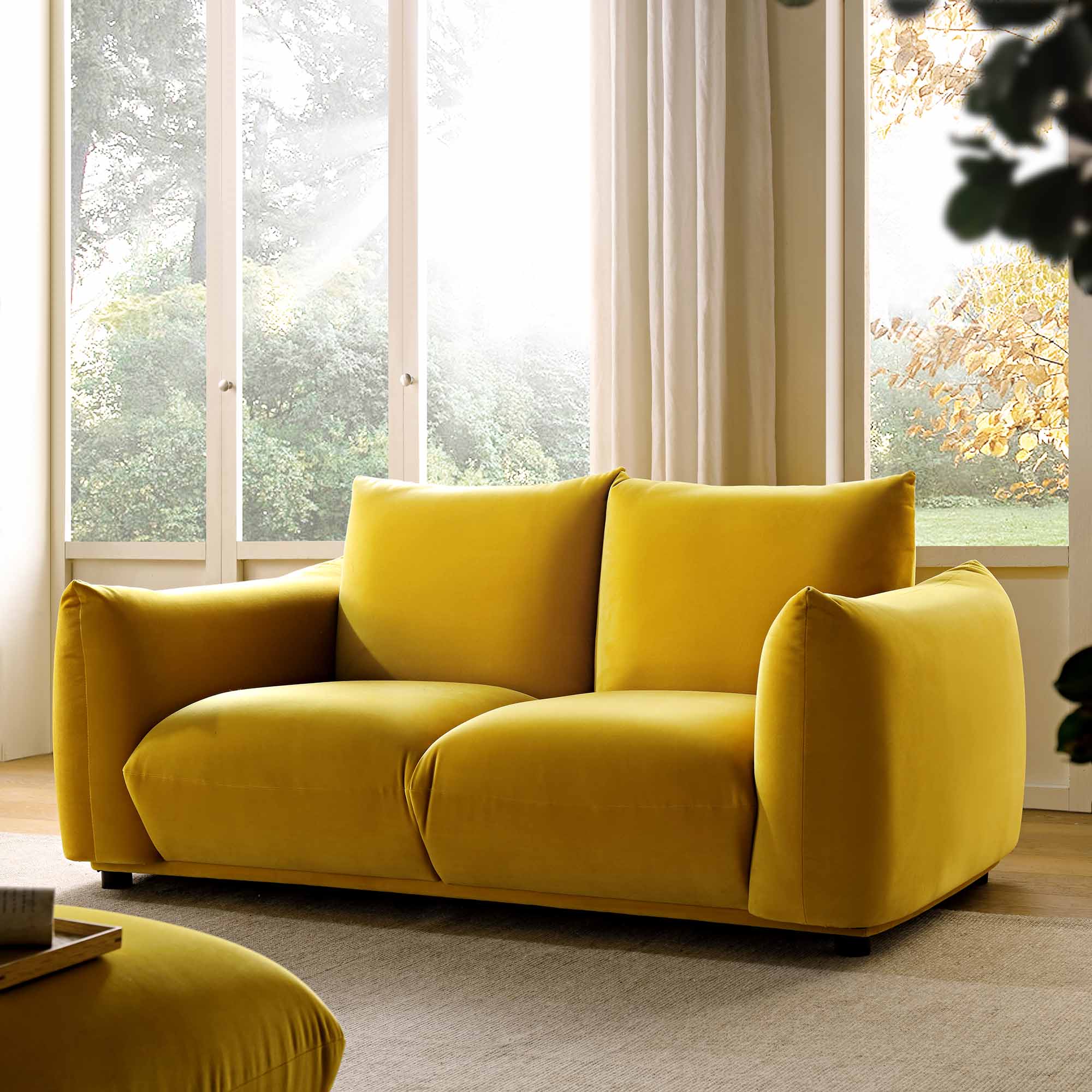 Gianni Two Seater Sofa, Goldenrod Velvet