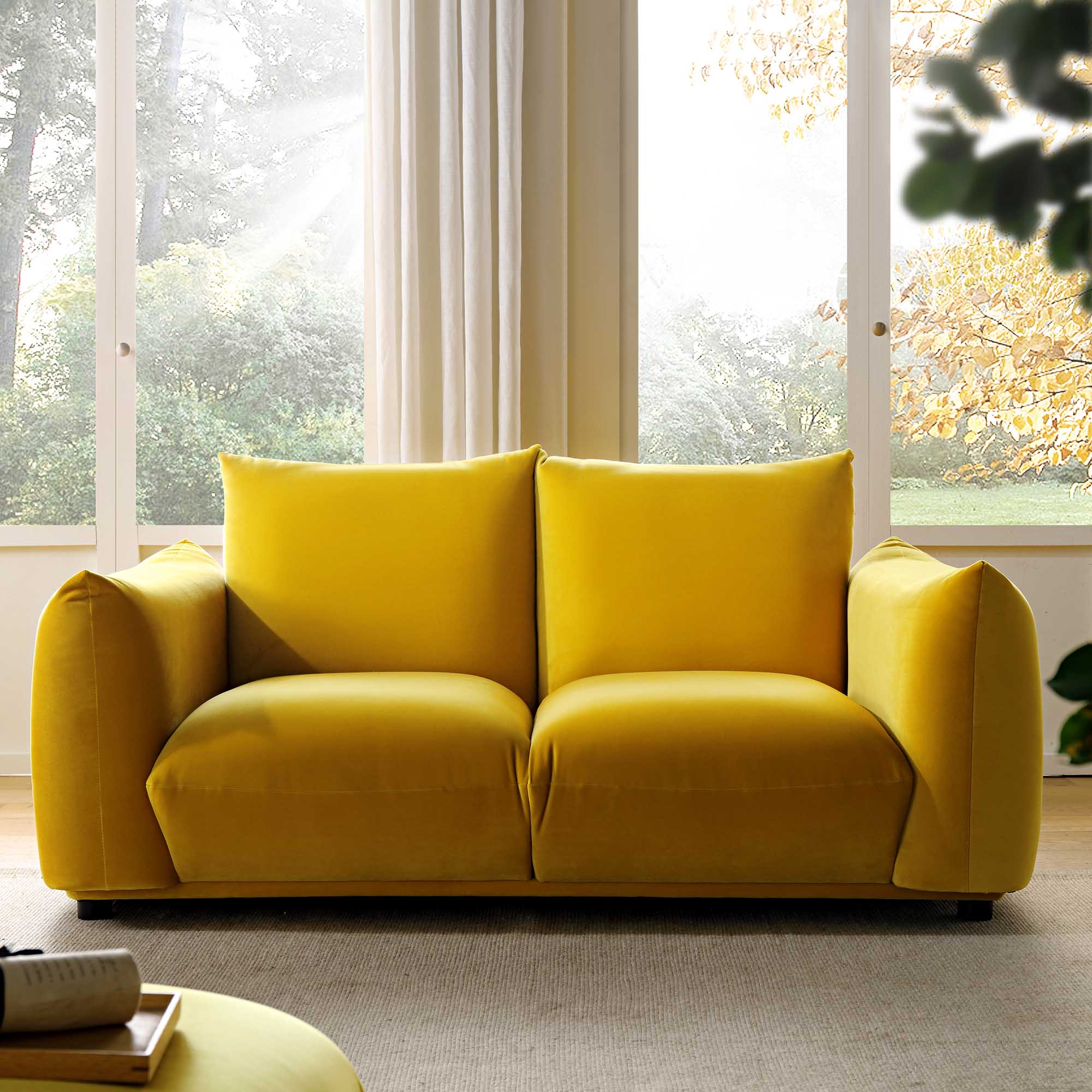 Gianni Two Seater Sofa, Goldenrod Velvet