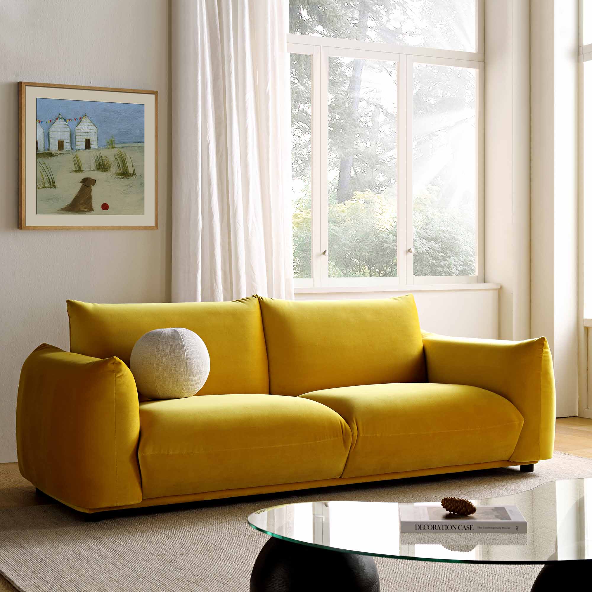 Gianni Three Seater Sofa, Goldenrod Velvet