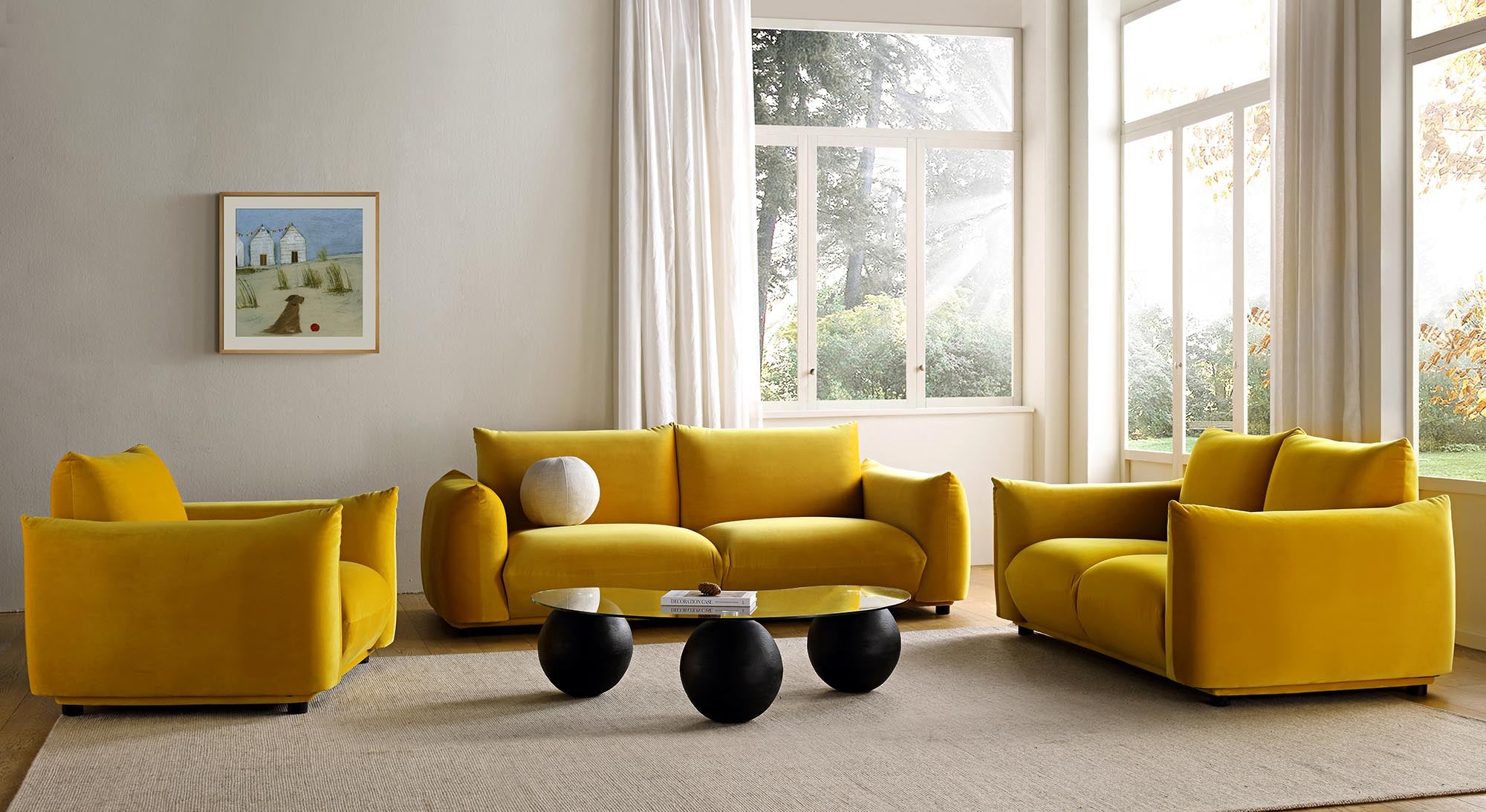 Gianni Three Seater Sofa, Goldenrod Velvet