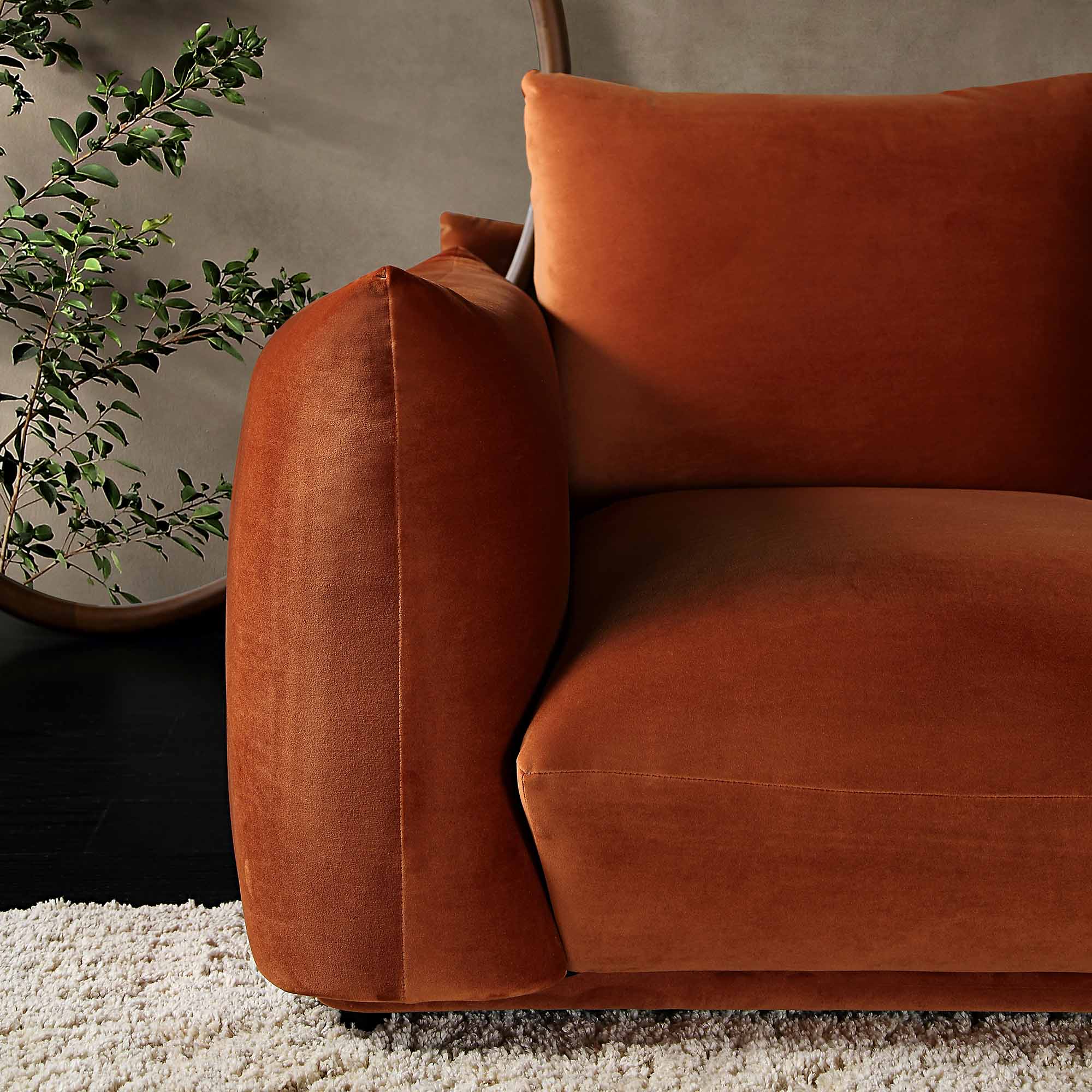 Gianni Two Seater Sofa, Rust Velvet