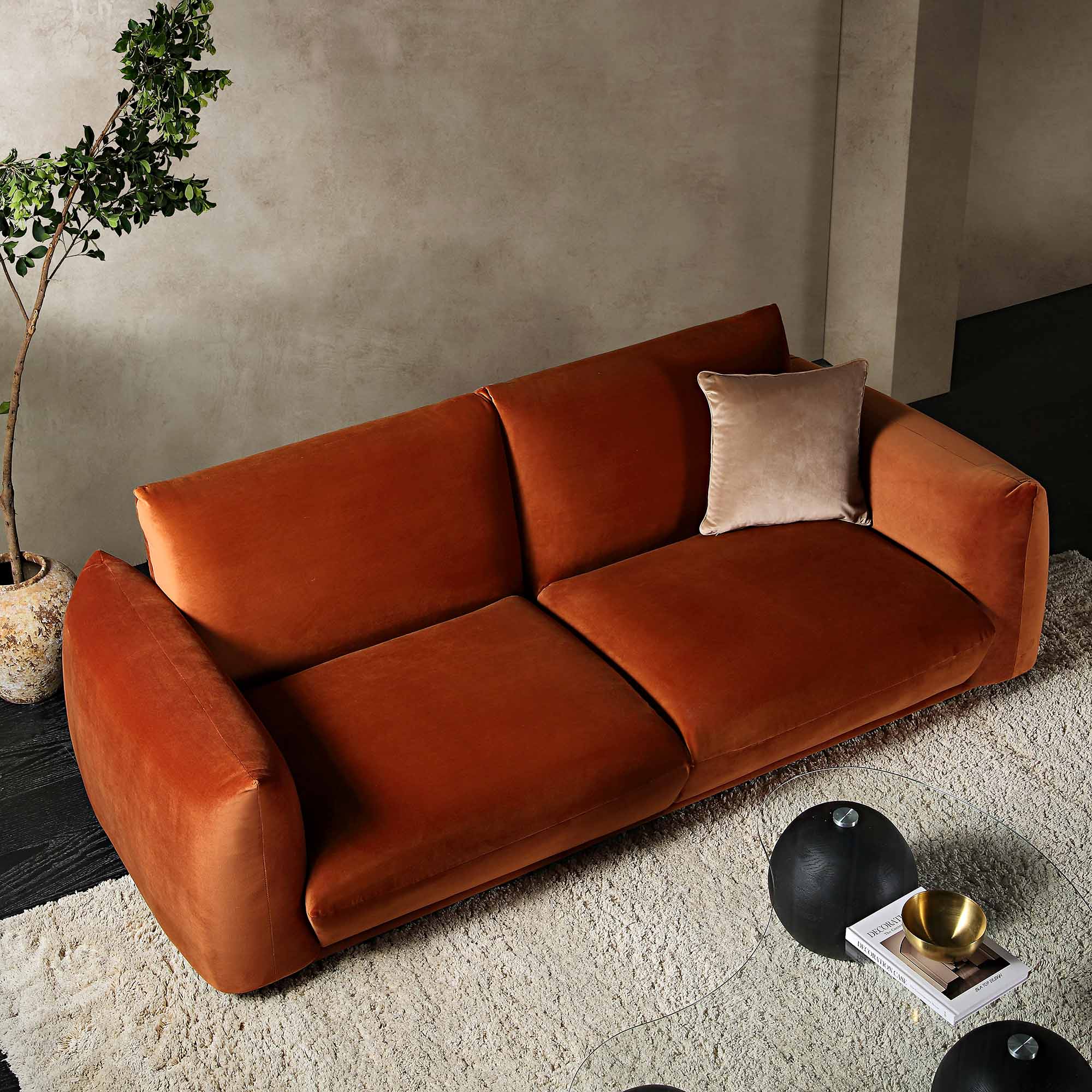 Gianni Three Seater Sofa, Rust Velvet