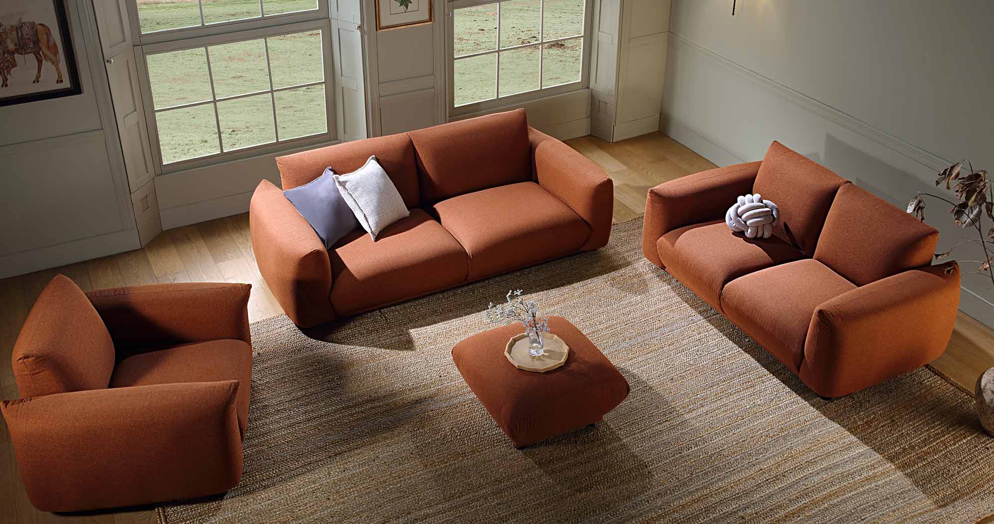 Gianni Two Seater Sofa, Terracotta Fabric