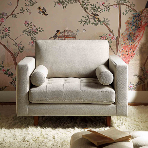 Henrietta Armchair, Beige Woven Fabric