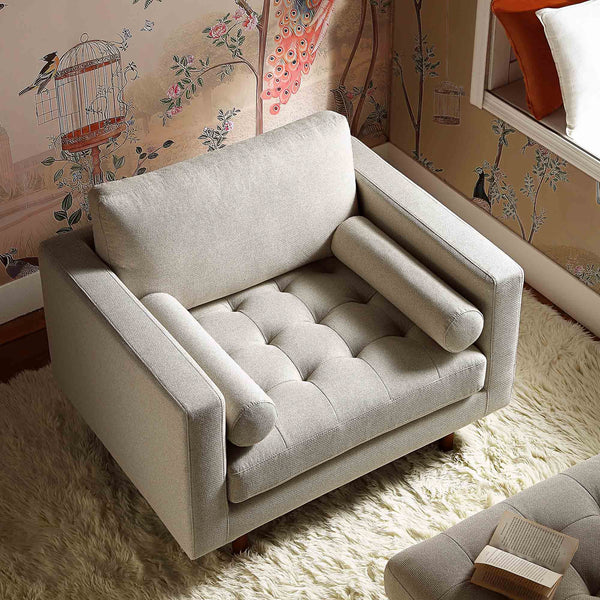 Henrietta Armchair, Beige Woven Fabric