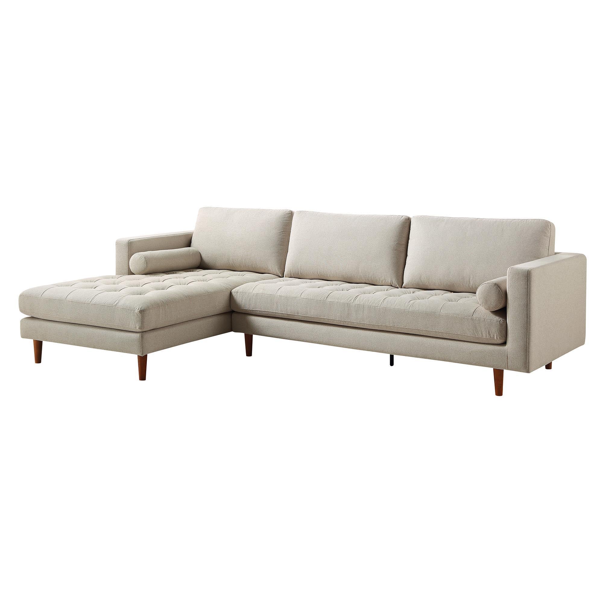 Henrietta Grand 4-Seater LHF Chaise End Sofa, Beige Woven Fabric