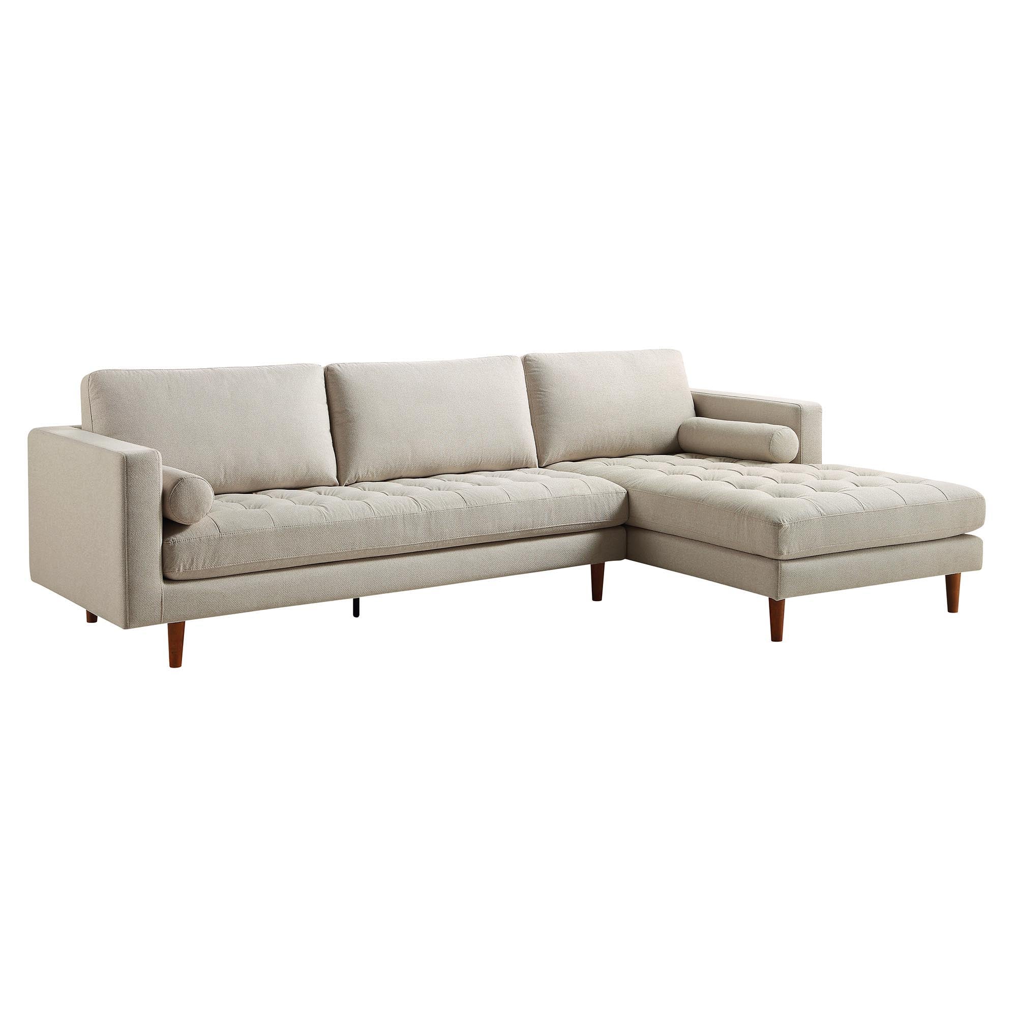 Henrietta Grand 4-Seater RHF Chaise End Sofa, Beige Woven Fabric