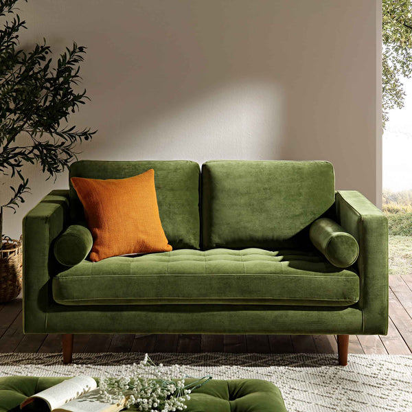 Henrietta 2-Seater Sofa, Moss Green Velvet