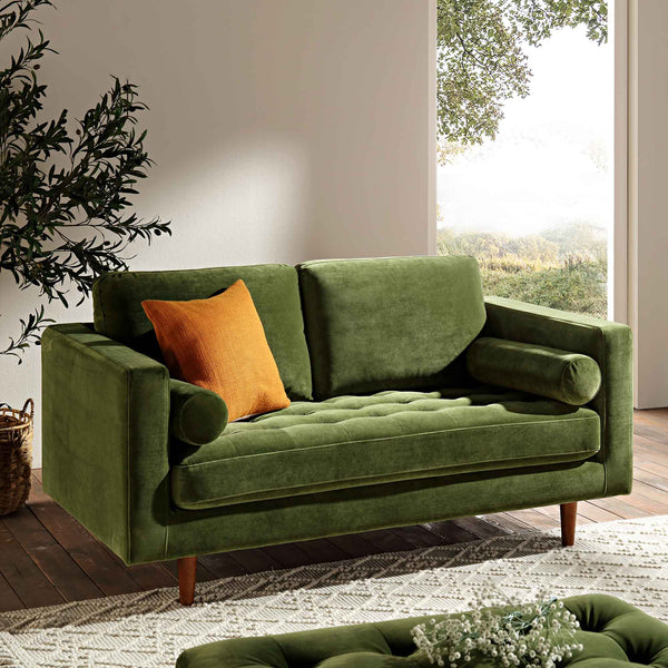 Henrietta 2-Seater Sofa, Moss Green Velvet