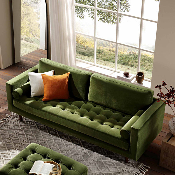 Henrietta Large 3-Seater Sofa, Moss Green Velvet