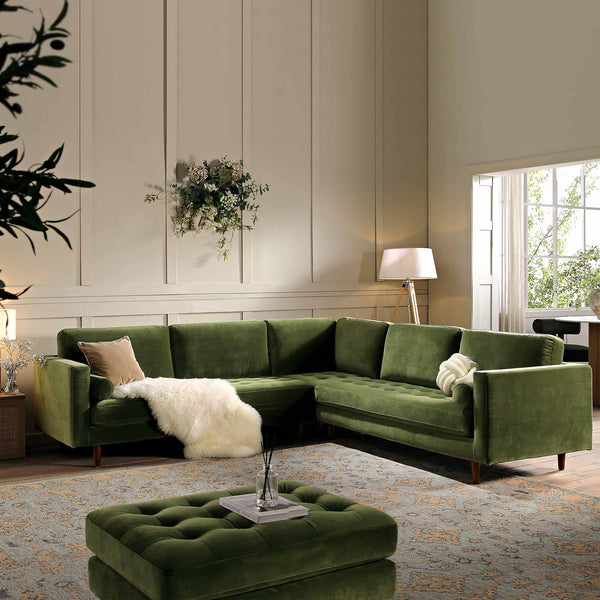 Henrietta 5+Seater Corner Sofa, Moss Green Velvet