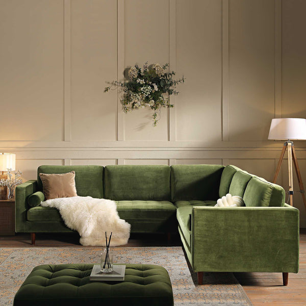 Henrietta 5+Seater Corner Sofa, Moss Green Velvet