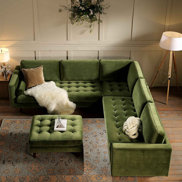 Henrietta 5+Seater Corner Sofa, Moss Green Velvet