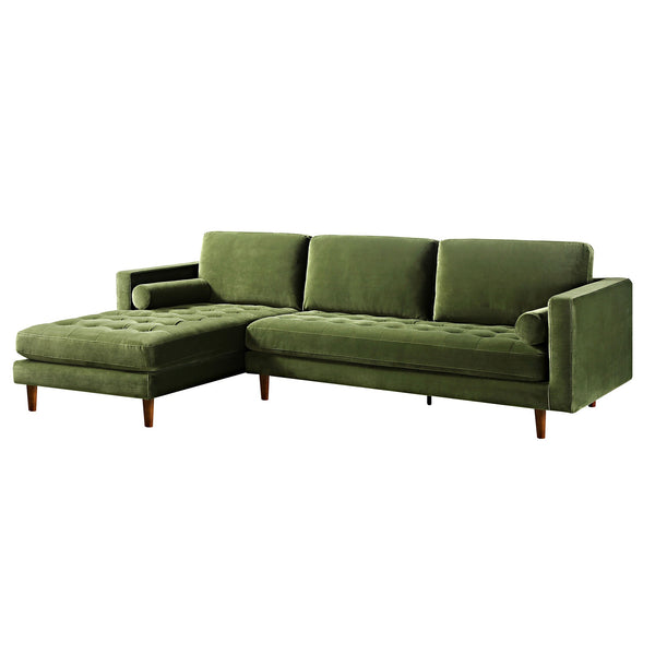 Henrietta Moss Green Velvet Grand 4-Seater Chaise End Sofa, Left Hand Facing