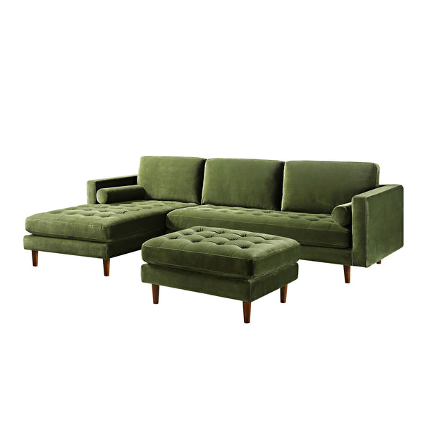 Henrietta Grand 4-Seater LHF Chaise End Sofa, Moss Green Velvet