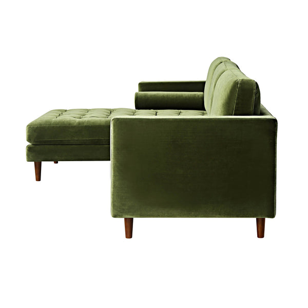 Henrietta Moss Green Velvet Grand 4-Seater Chaise End Sofa, Left Hand Facing