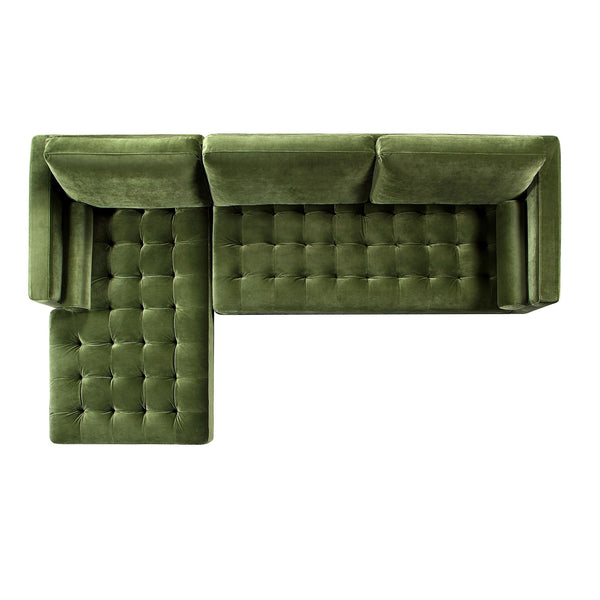 Henrietta Moss Green Velvet Grand 4-Seater Chaise End Sofa, Left Hand Facing