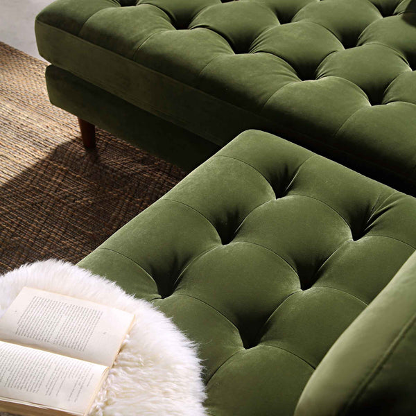 Henrietta Moss Green Velvet Grand 4-Seater Chaise End Sofa, Right Hand Facing