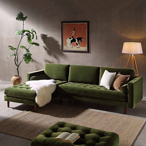 Henrietta Grand 4-Seater LHF Chaise End Sofa, Moss Green Velvet