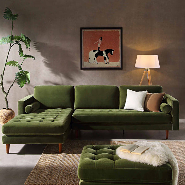 Henrietta Grand 4-Seater LHF Chaise End Sofa, Moss Green Velvet