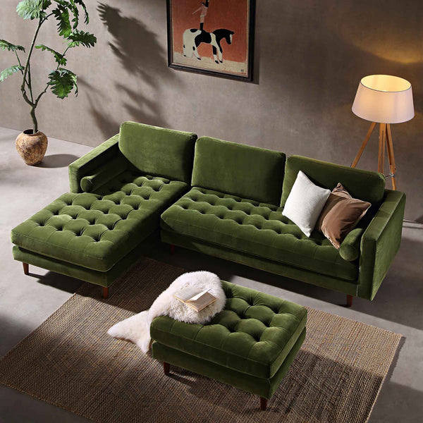 Henrietta Grand 4-Seater LHF Chaise End Sofa, Moss Green Velvet