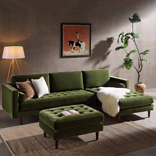 Henrietta Moss Green Velvet Grand 4-Seater Chaise End Sofa, Right Hand Facing