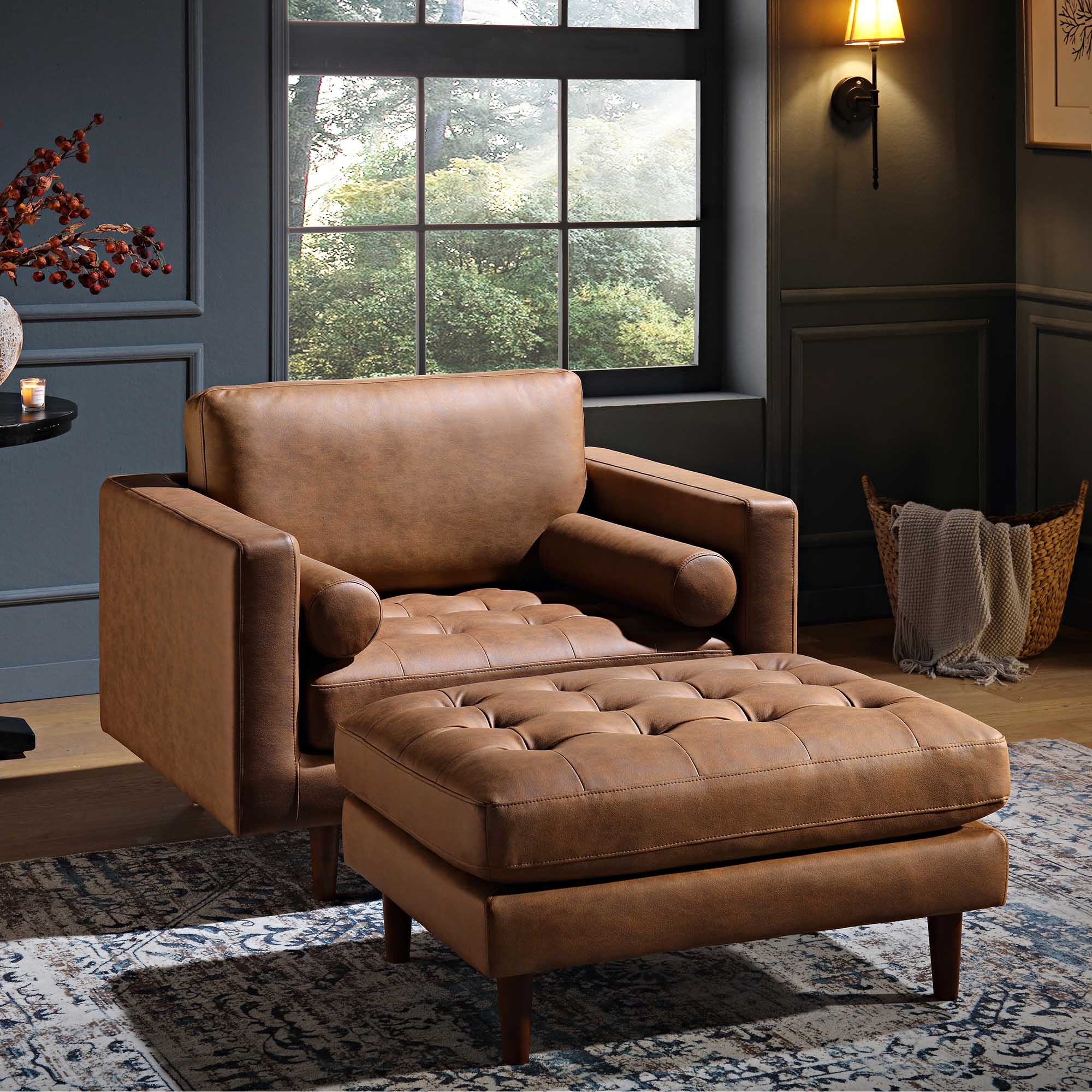 Henrietta Armchair, Tan Faux Suede