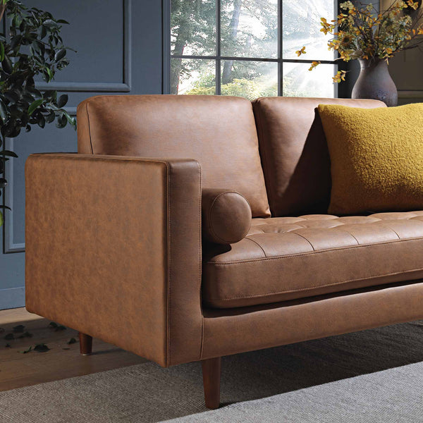 Henrietta 2-Seater Sofa, Tan Faux Suede