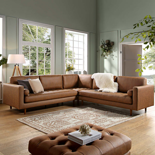 Henrietta 5+Seater Corner Sofa, Tan Faux Suede