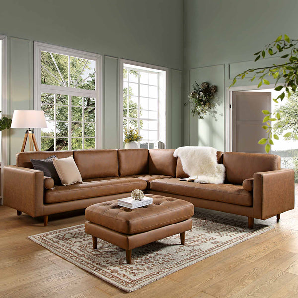 Henrietta 5+Seater Corner Sofa, Tan Faux Suede