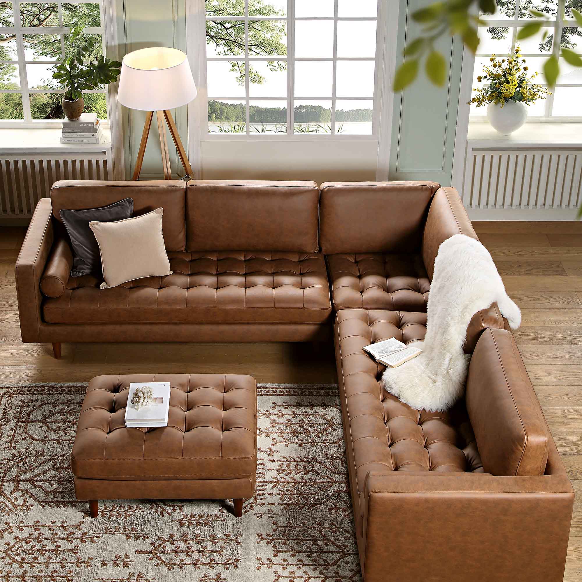 Henrietta 5+Seater Corner Sofa, Tan Faux Suede