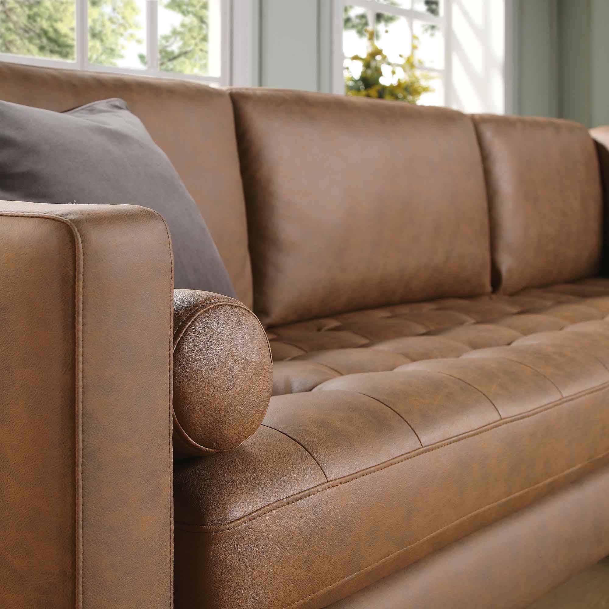 Henrietta 5+Seater Corner Sofa, Tan Faux Suede