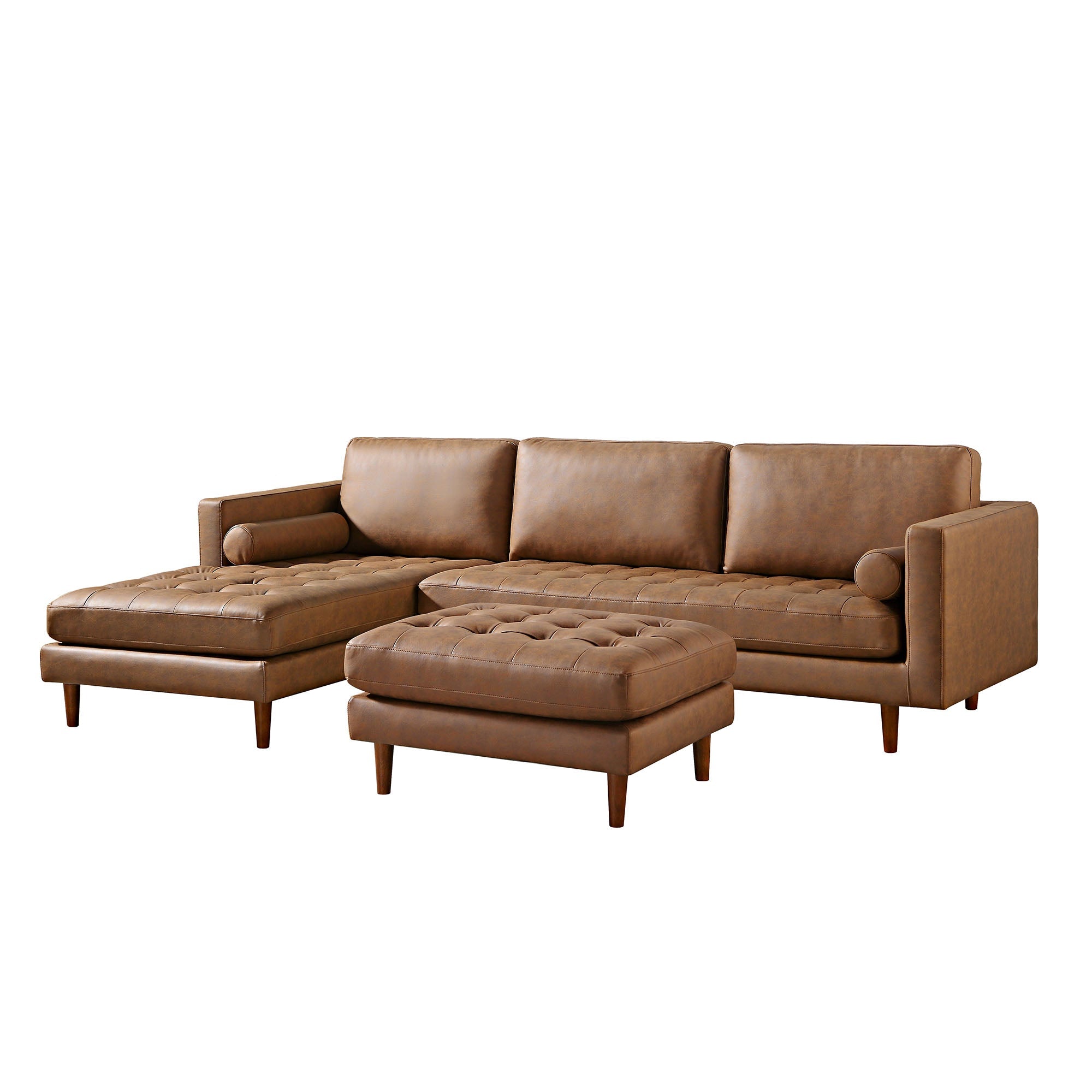 Henrietta Grand 4-Seater LHF Chaise End Sofa, Tan Faux Suede