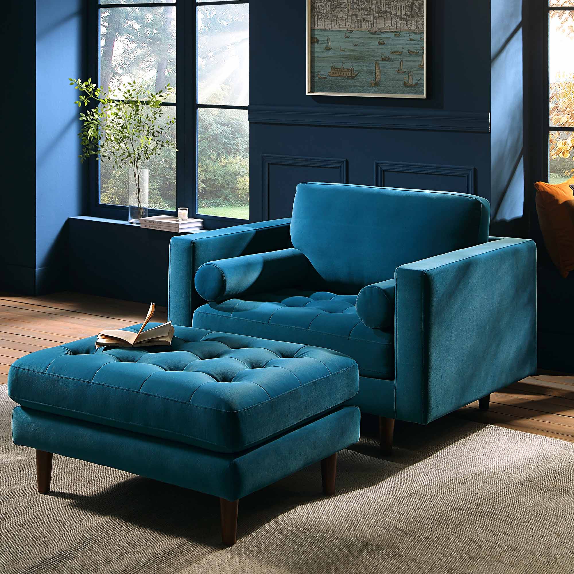 Henrietta Armchair, Teal Velvet