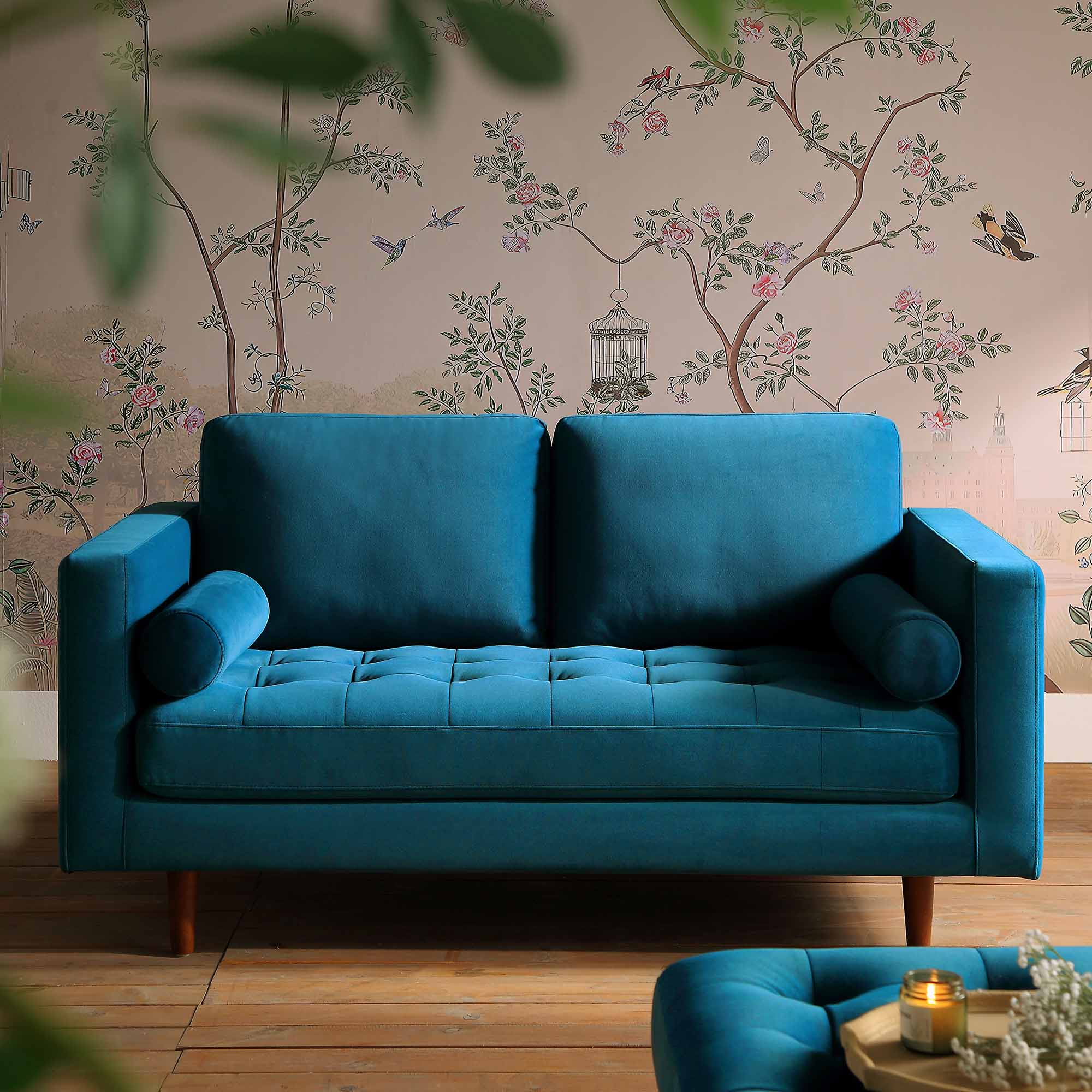 Henrietta 2-Seater Sofa, Teal Velvet