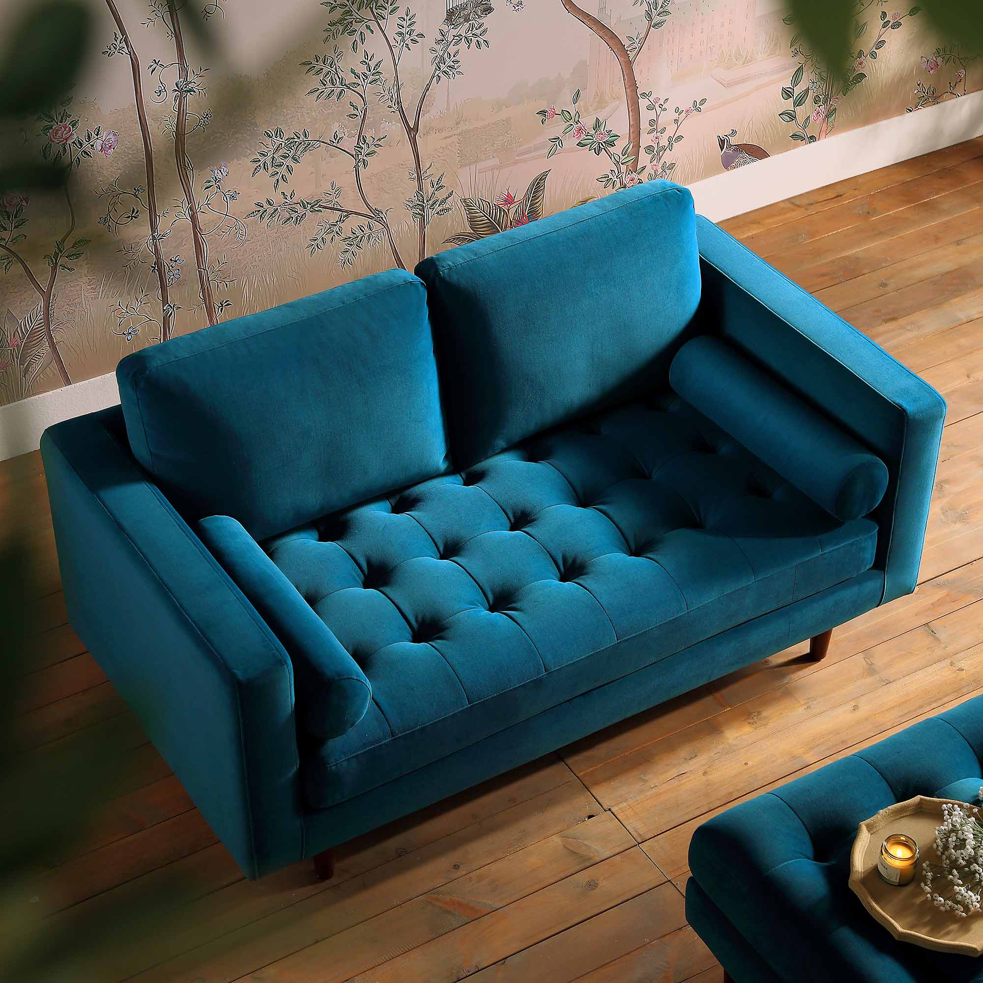 Henrietta 2-Seater Sofa, Teal Velvet