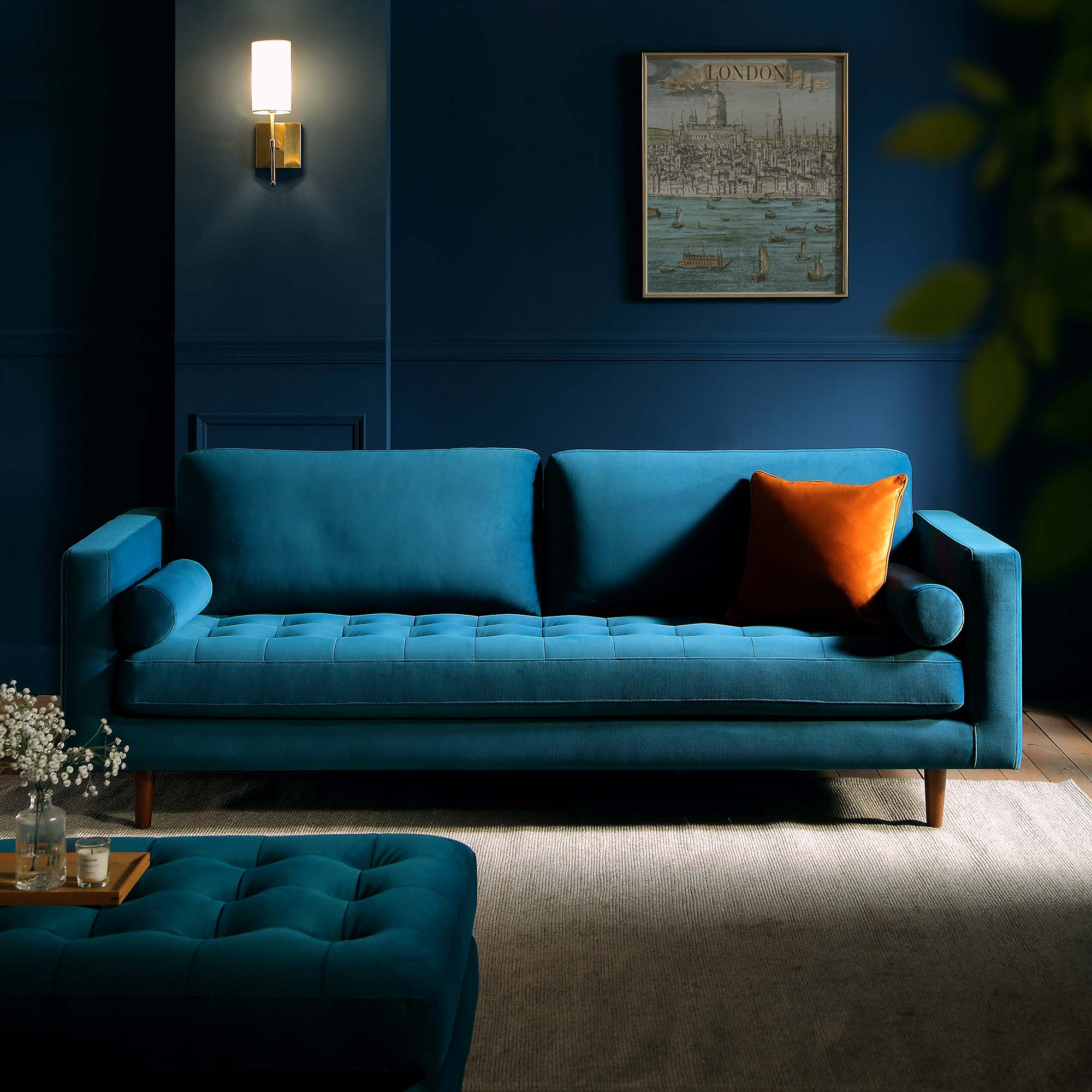 Henrietta Large 3-Seater Sofa, Teal Velvet