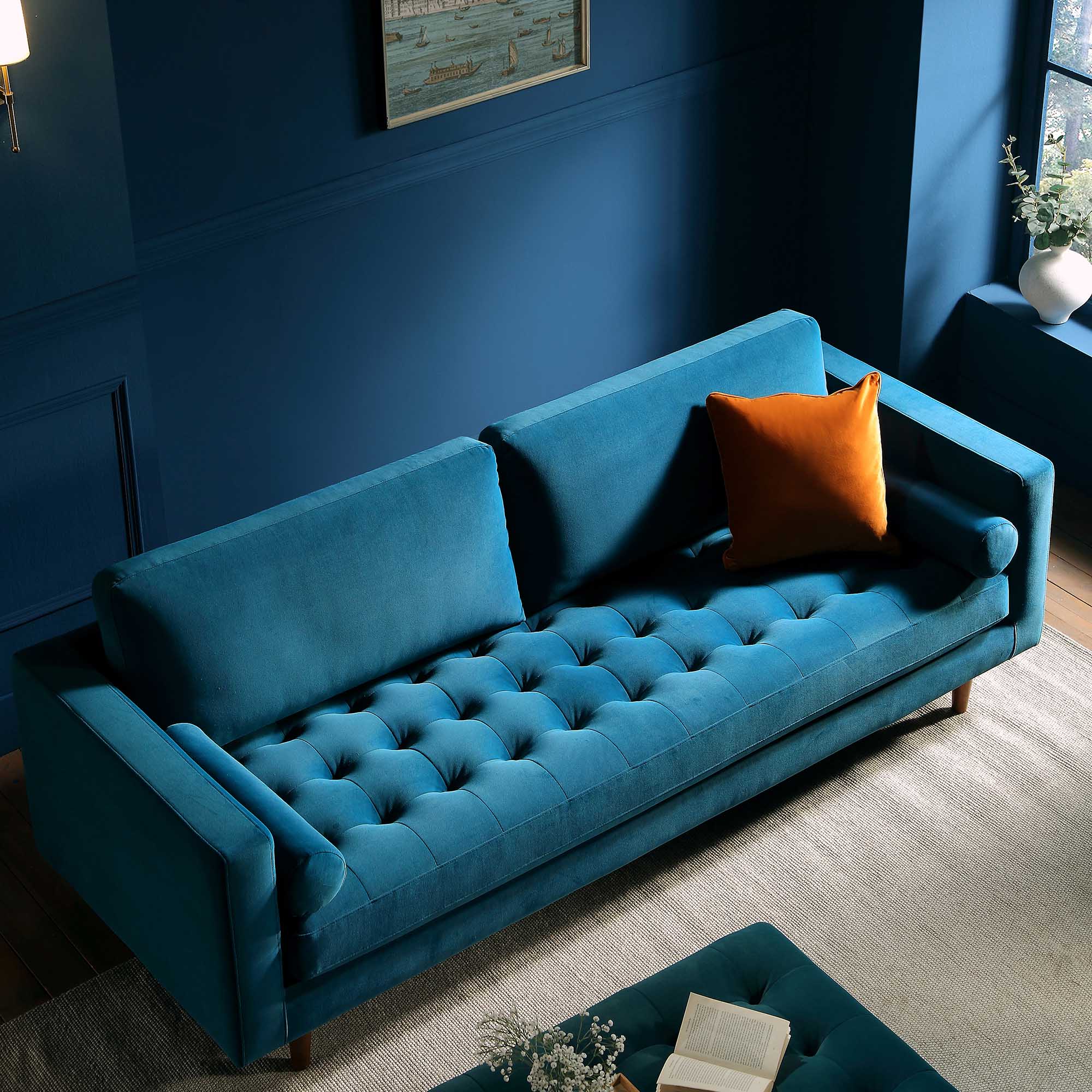 Henrietta Large 3-Seater Sofa, Teal Velvet