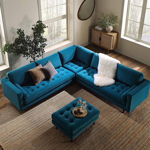 Henrietta 5+Seater Corner Sofa, Teal Velvet