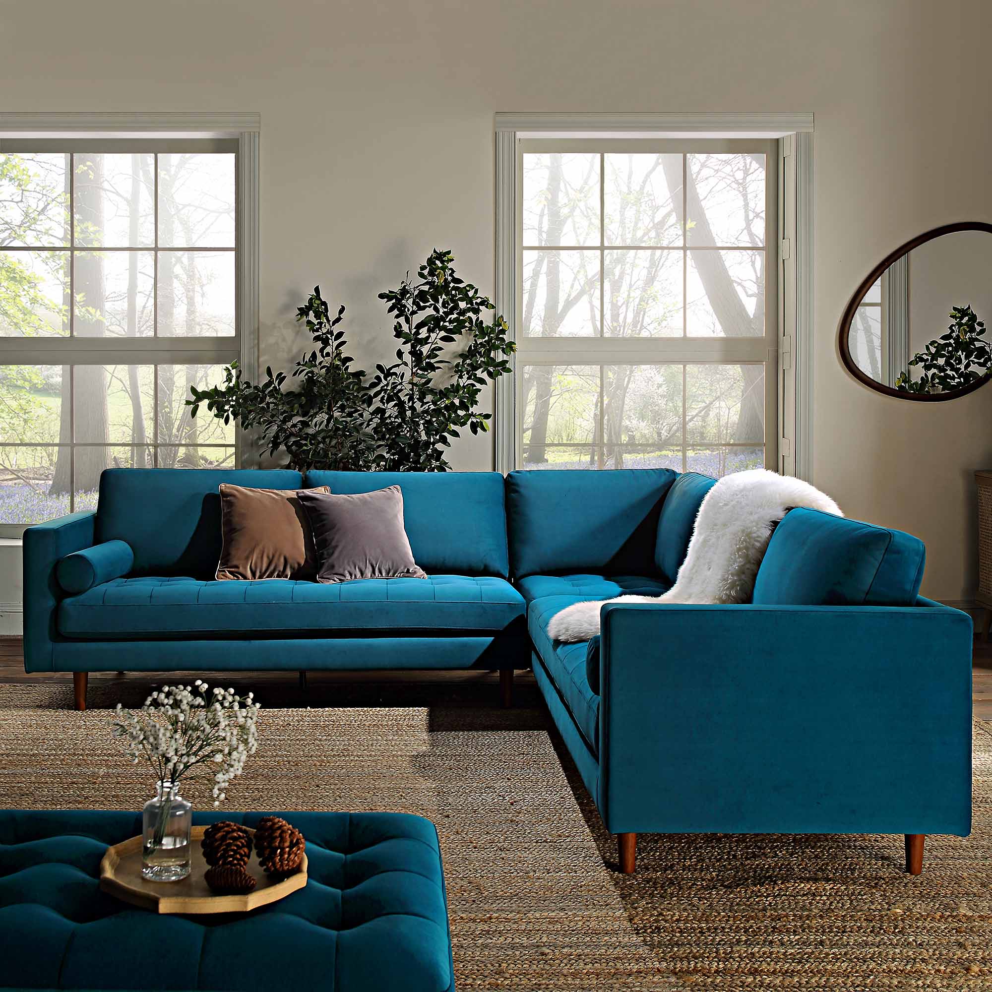 Henrietta 5+Seater Corner Sofa, Teal Velvet